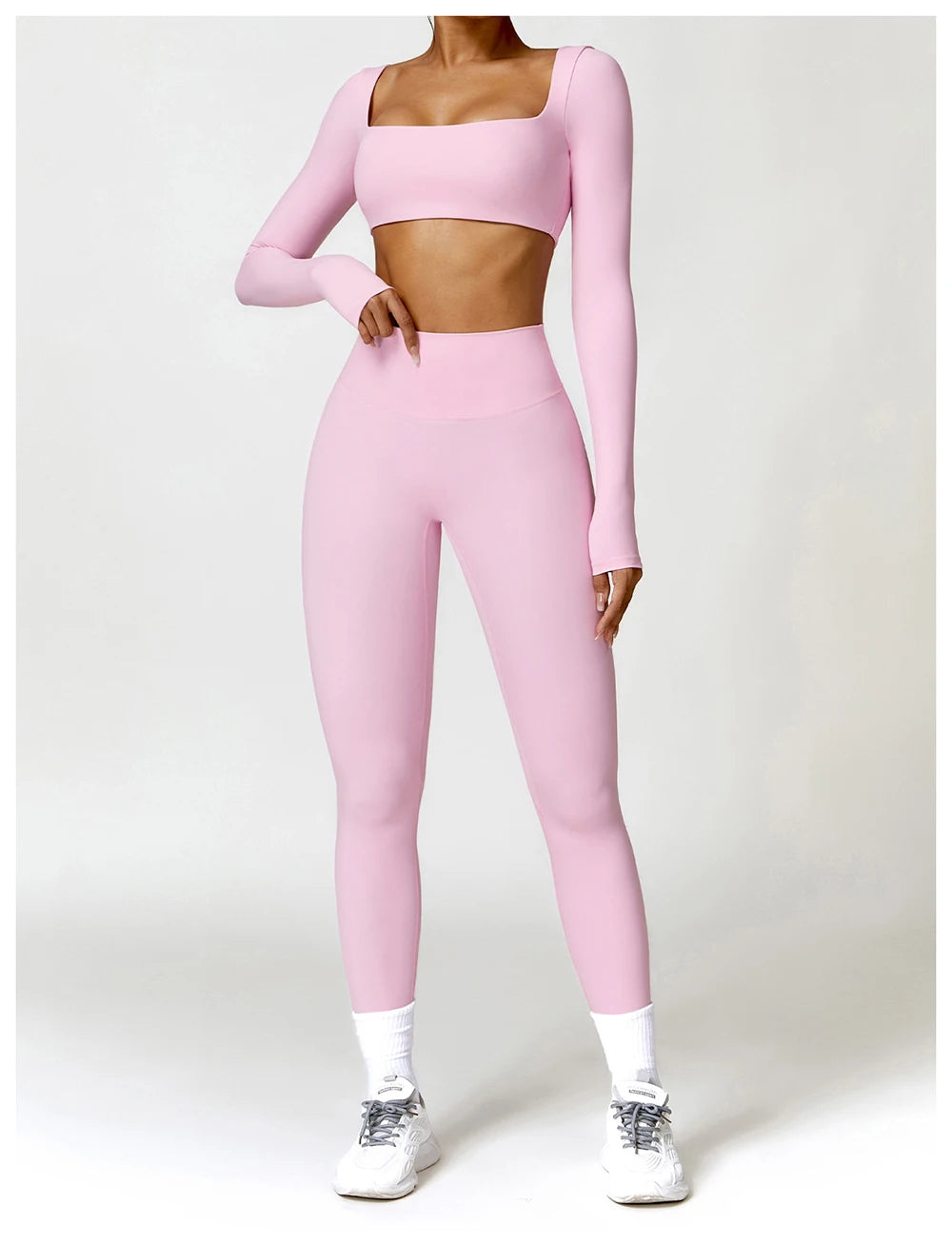 Women Two Pieces Fitness Yoga Set Solid Color Stretchy Soft Gym Suit Breathable Quick Running Sportswear Female Workout Clothes