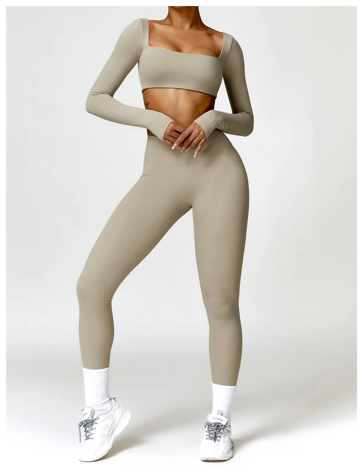 New Summer Long sleeve Shirt Sports Set Women Fitness Yoga Suit Crop Top High Waist Gym Set Women Quick-Dry 2Pcs Yoga Clothes