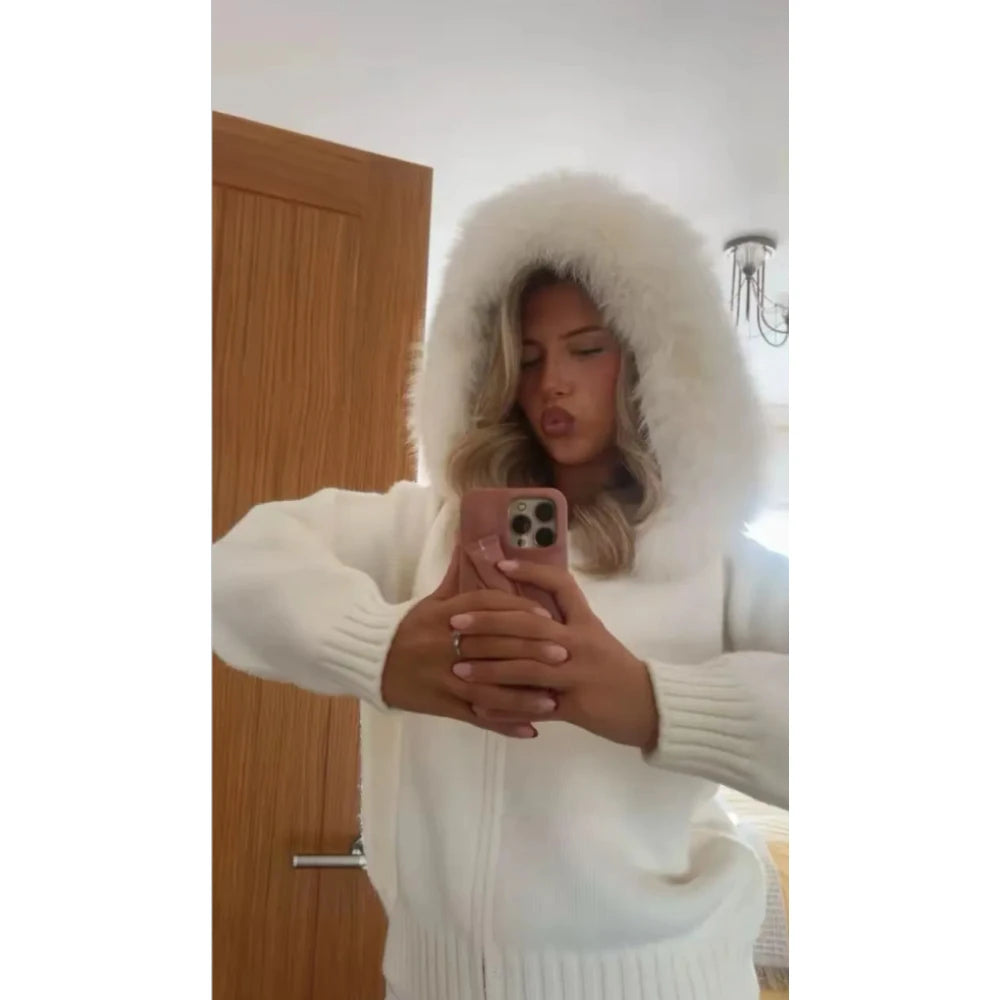 Coat Women Cardigan Natural Fox Fur Coat Women Real Mongolian Fur Knitwear Female Spring Autumn Hooded Knitted Fur Jacket