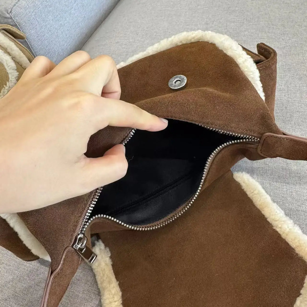 Elara Shearling Shoulder Bag