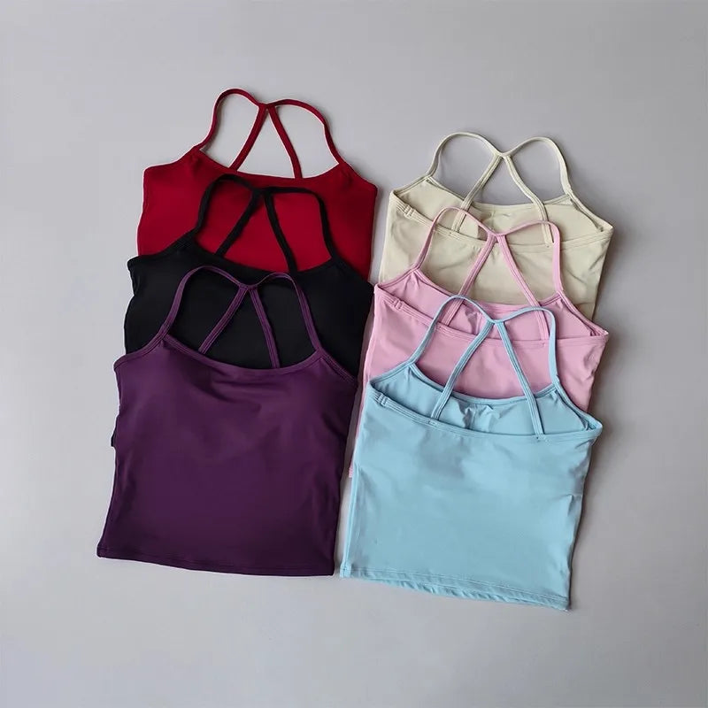 Women's Cross Back Yoga Sports Bra Gym Tank Top Push-Up Workout Bra Fitness Vest Comfortable 'Naked Feeling'Gym Bra Fitness Wear