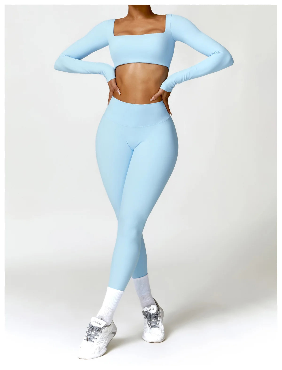 New Summer Long sleeve Shirt Sports Set Women Fitness Yoga Suit Crop Top High Waist Gym Set Women Quick-Dry 2Pcs Yoga Clothes