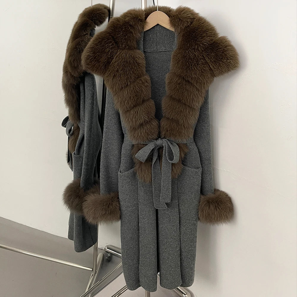 Sienna Fur-Trim Knit Cardigan