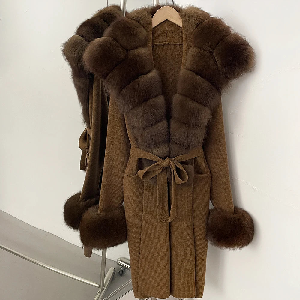 Sienna Fur-Trim Knit Cardigan