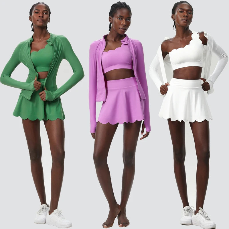 Fitness Yoga Set 3 Pcs Women Gym Running Suit Sportswear Female Tennis Skirt Workout Clothes Golf Badminton Skorts Anti Shorts