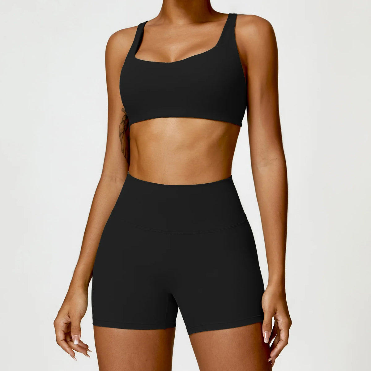 Women Two Pieces Fitness Yoga Set Solid Color Stretchy Soft Gym Suit Breathable Quick Running Sportswear Female Workout Clothes
