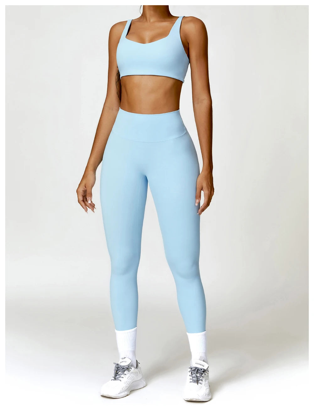 Women Two Pieces Fitness Yoga Set Solid Color Stretchy Soft Gym Suit Breathable Quick Running Sportswear Female Workout Clothes