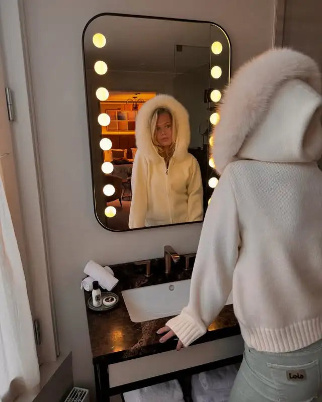 OFTBUY Real Fox Fur Kintwear Women New Spring Autumn Hooded Sweater Female Loose Zipper Kintted Jacket Oversized Cardigan