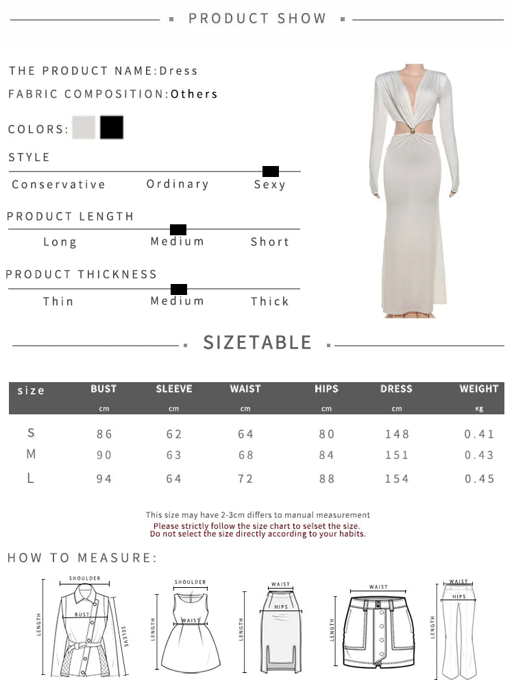 Weird Puss Waistless Elegant Dress Women Classic Full Sleeve Padded Bra Deep v-Neck Metal Buckle Hipster Simple Skinny Vestidos