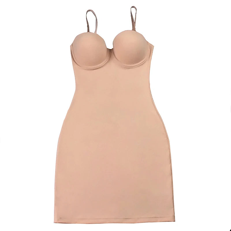 Slimming Full Length Shapewear Slips Nude Straight Tube Dress Body Shaper Women Skinny Under Dresses Underwire Cup Black