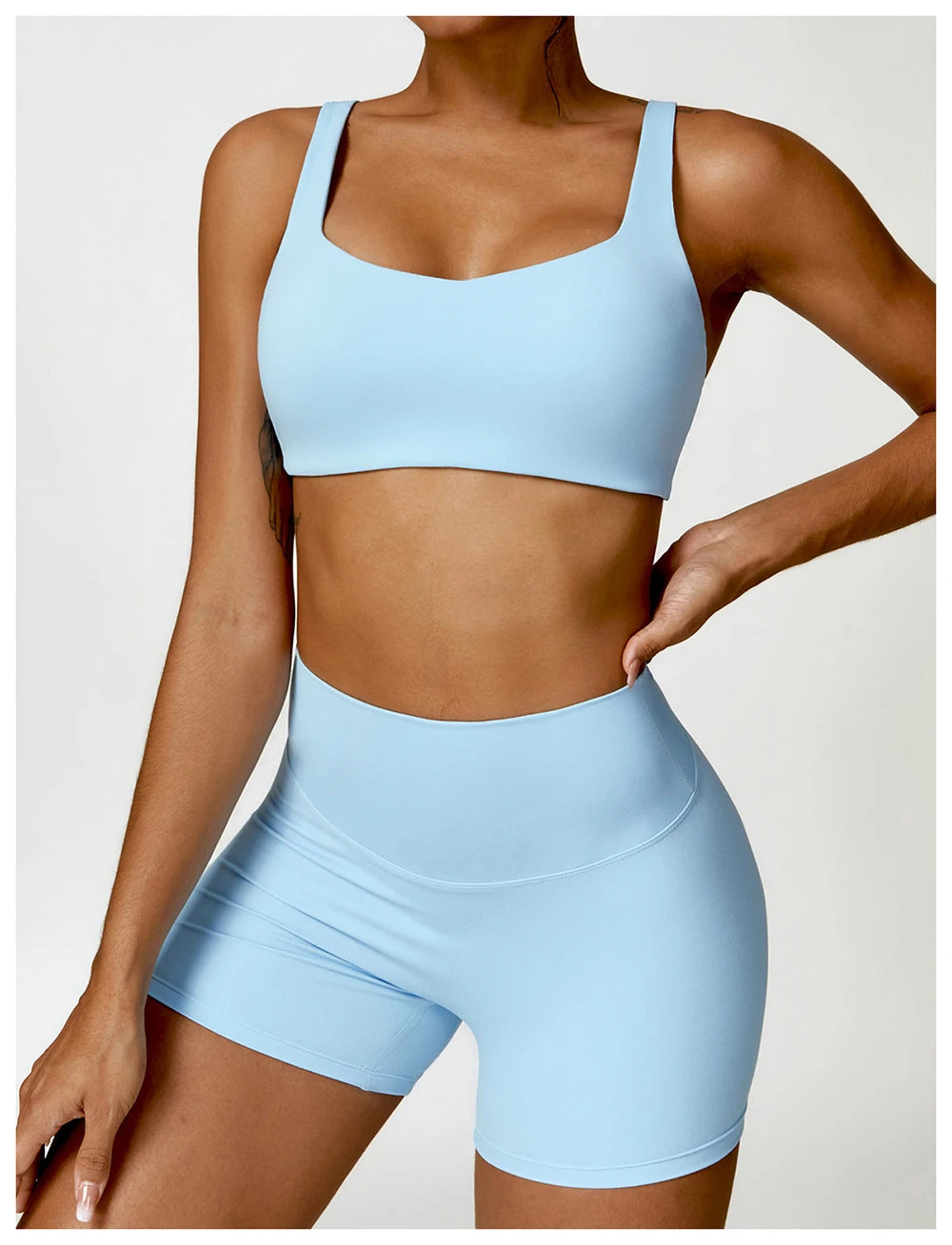 Women Two Pieces Fitness Yoga Set Solid Color Stretchy Soft Gym Suit Breathable Quick Running Sportswear Female Workout Clothes