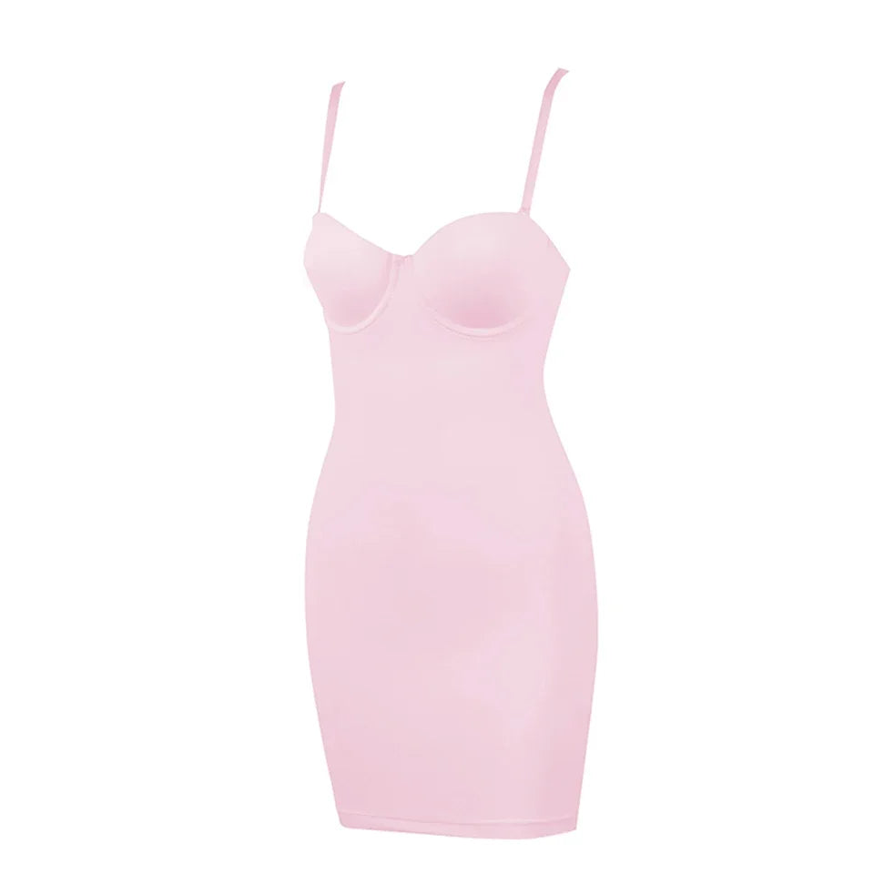 Slimming Full Length Shapewear Slips Nude Straight Tube Dress Body Shaper Women Skinny Under Dresses Underwire Cup Black