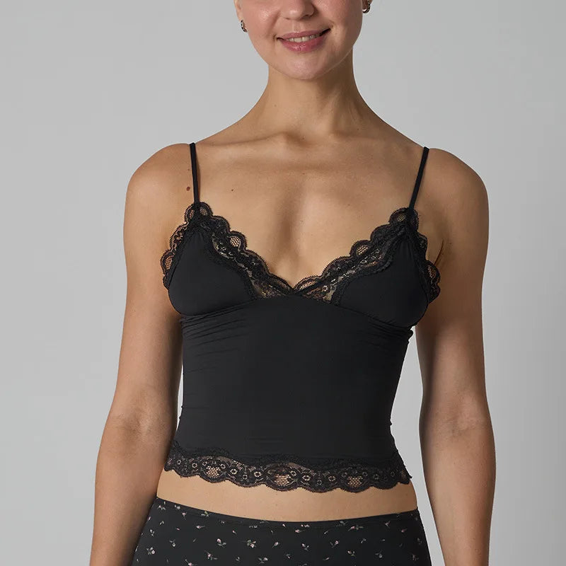 Thin Sleeveless Vest Skin-friendly Sexy Lace Camisoles Adjustable Deep V Suspenders Women Lingerie Underwear Tanks Lady Tanktop