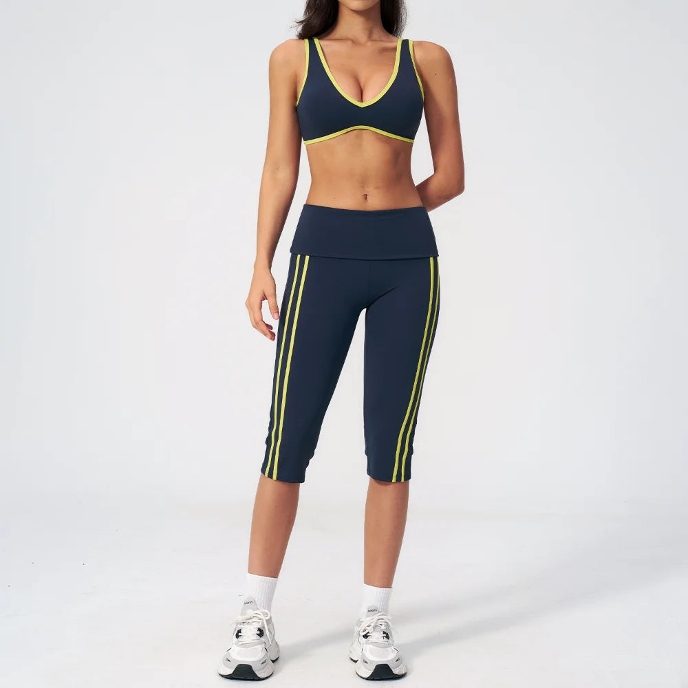 Sports Set 2pcs Yoga Suit Quick-dry Gym Running Set Workout Bra Capri Pants Sports Outfits Ventilate Sportswear Women Tracksuit