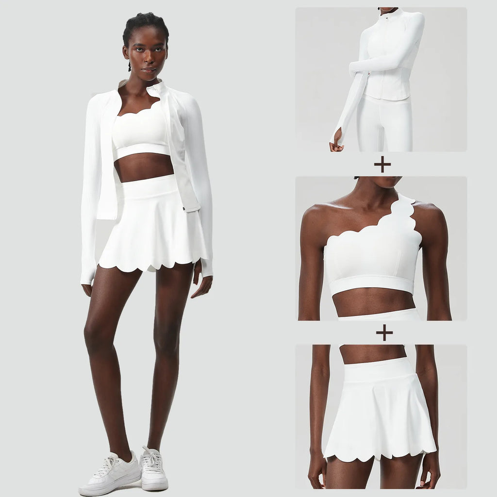 Fitness Yoga Set 3 Pcs Women Gym Running Suit Sportswear Female Tennis Skirt Workout Clothes Golf Badminton Skorts Anti Shorts