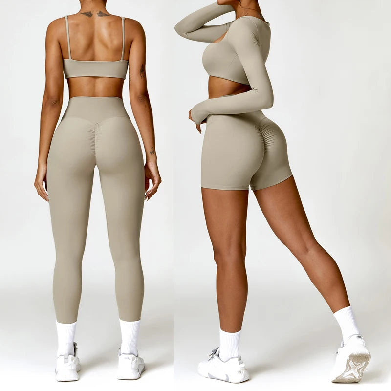 Women Two Pieces Fitness Yoga Set Solid Color Stretchy Soft Gym Suit Breathable Quick Running Sportswear Female Workout Clothes