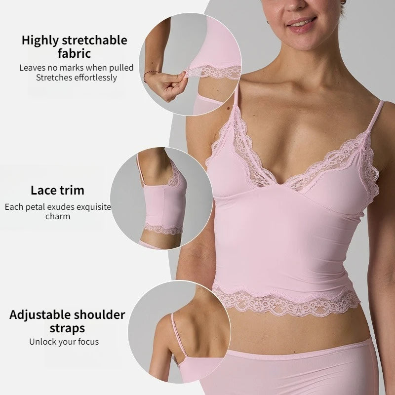 Thin Sleeveless Vest Skin-friendly Sexy Lace Camisoles Adjustable Deep V Suspenders Women Lingerie Underwear Tanks Lady Tanktop