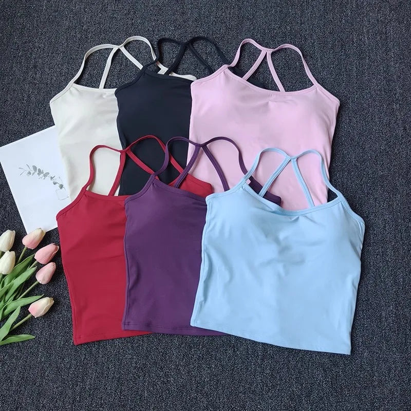 Women's Cross Back Yoga Sports Bra Gym Tank Top Push-Up Workout Bra Fitness Vest Comfortable 'Naked Feeling'Gym Bra Fitness Wear