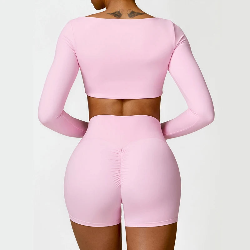 Women Two Pieces Fitness Yoga Set Solid Color Stretchy Soft Gym Suit Breathable Quick Running Sportswear Female Workout Clothes