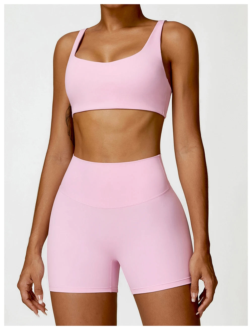Women Two Pieces Fitness Yoga Set Solid Color Stretchy Soft Gym Suit Breathable Quick Running Sportswear Female Workout Clothes