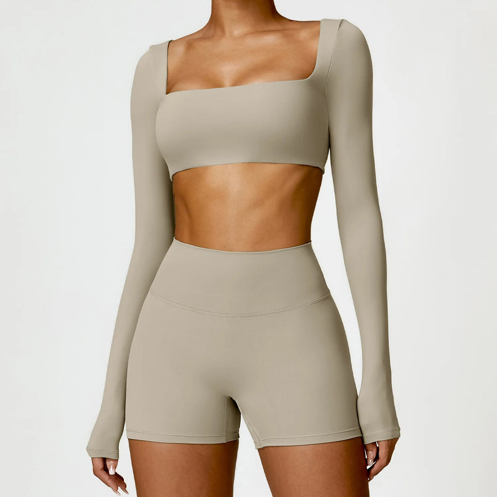 New Summer Long sleeve Shirt Sports Set Women Fitness Yoga Suit Crop Top High Waist Gym Set Women Quick-Dry 2Pcs Yoga Clothes