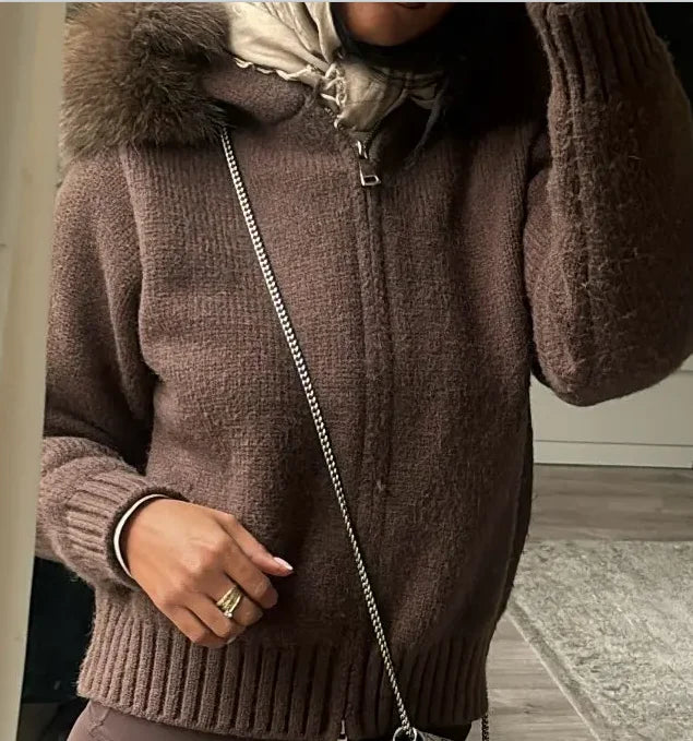 Coat Women Cardigan Natural Fox Fur Coat Women Real Mongolian Fur Knitwear Female Spring Autumn Hooded Knitted Fur Jacket