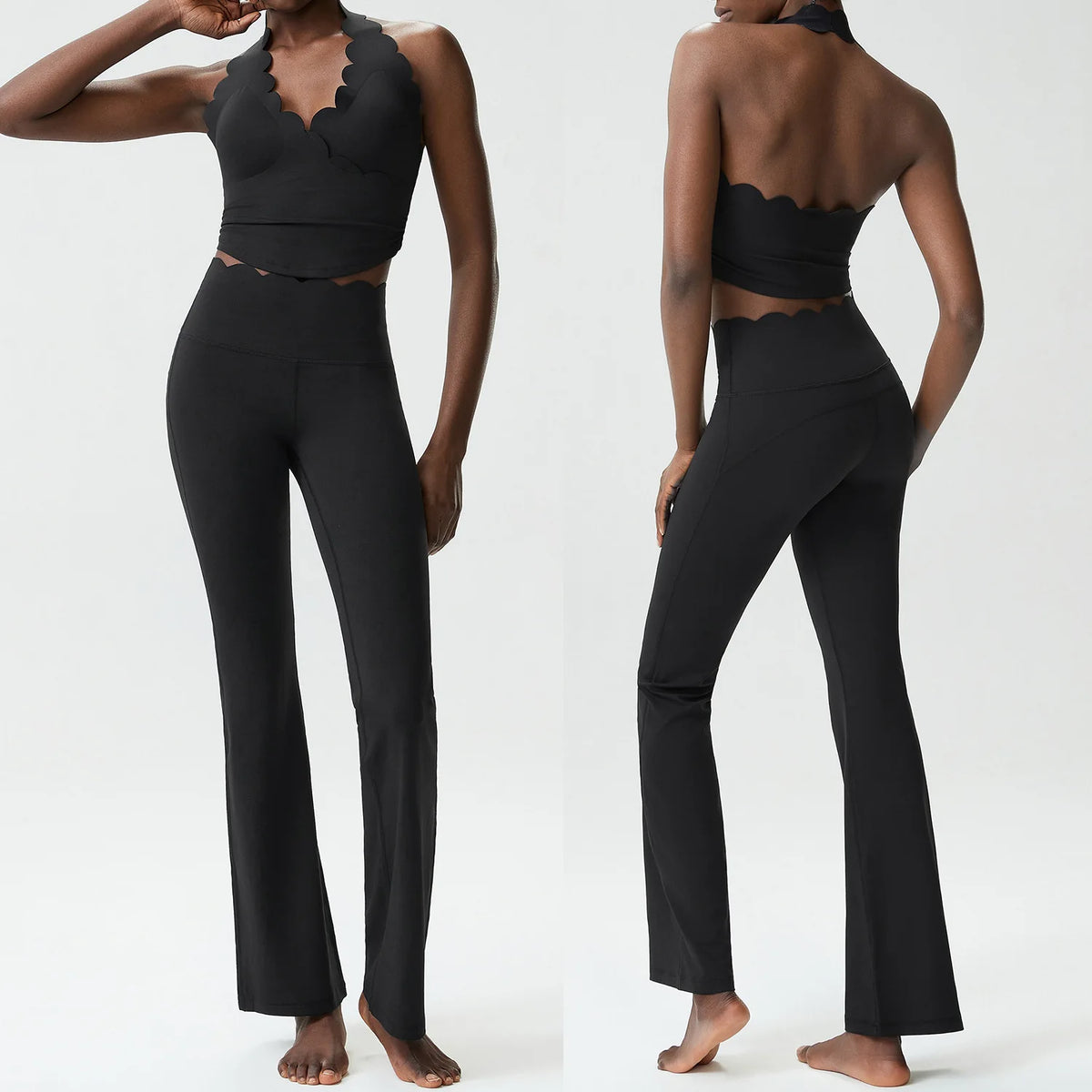 Women's Plus Size Yoga Sets Scoop Neck Bra High Waist Flared Leggings 2 Piece Seamless Gym Workout Outfit