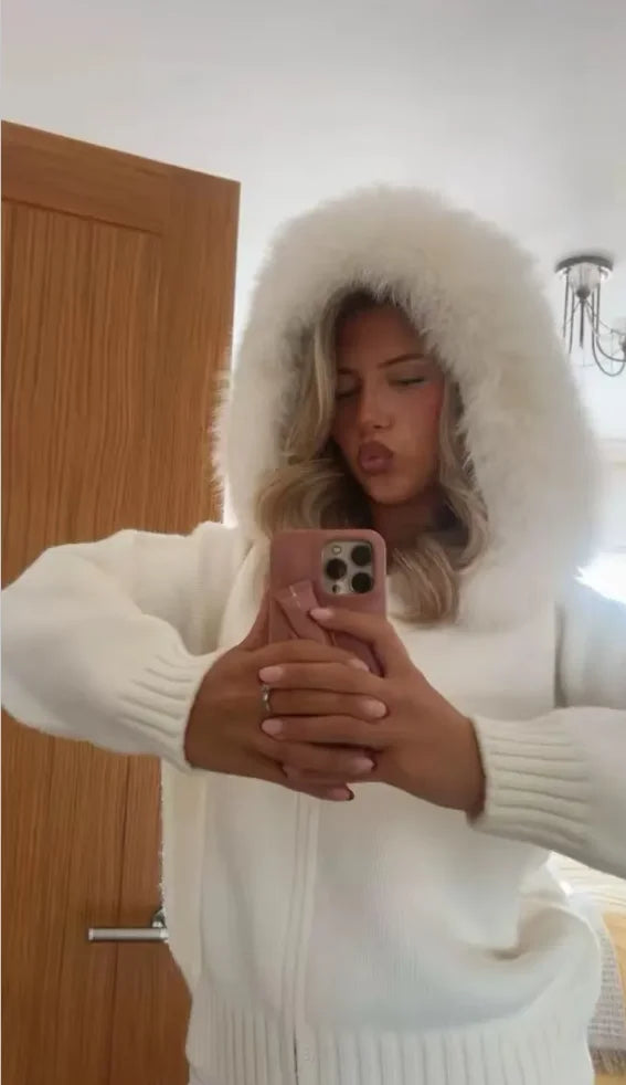 Coat Women Cardigan Natural Fox Fur Coat Women Real Mongolian Fur Knitwear Female Spring Autumn Hooded Knitted Fur Jacket