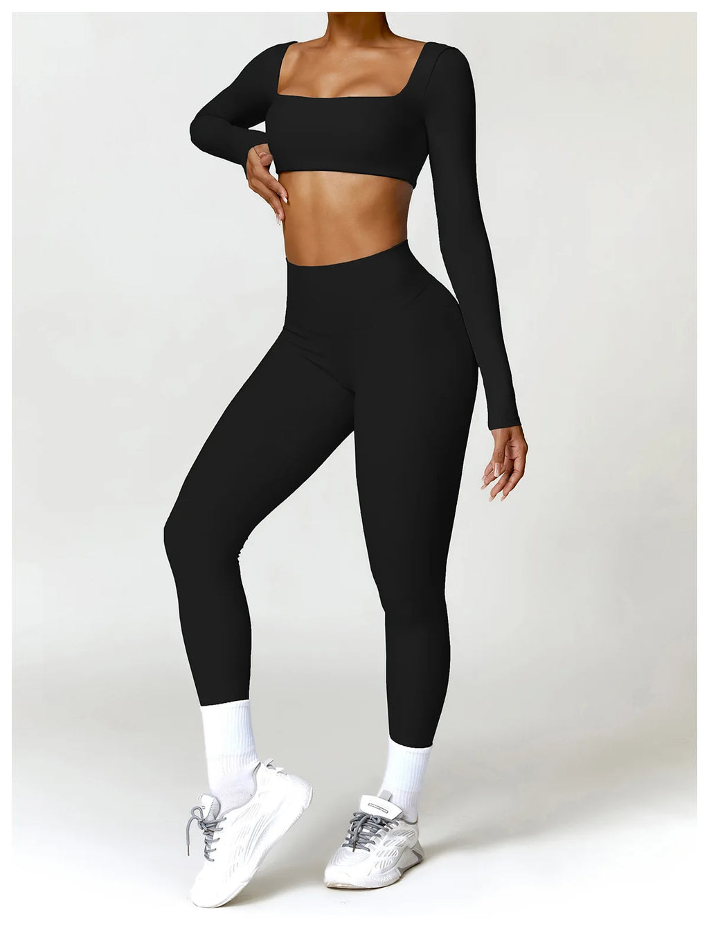 New Summer Long sleeve Shirt Sports Set Women Fitness Yoga Suit Crop Top High Waist Gym Set Women Quick-Dry 2Pcs Yoga Clothes